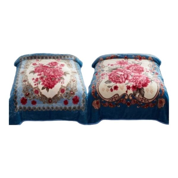 UN -HEAVY KOREAN 2 PLY BLANKET / FLOWER LIGHT BLUE / KING
