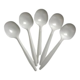 JG -SPOON WHITE 5.5" PP (M WEIGHT) PLASTIC